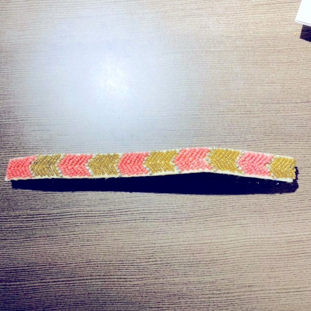 Coral & gold beaded headband